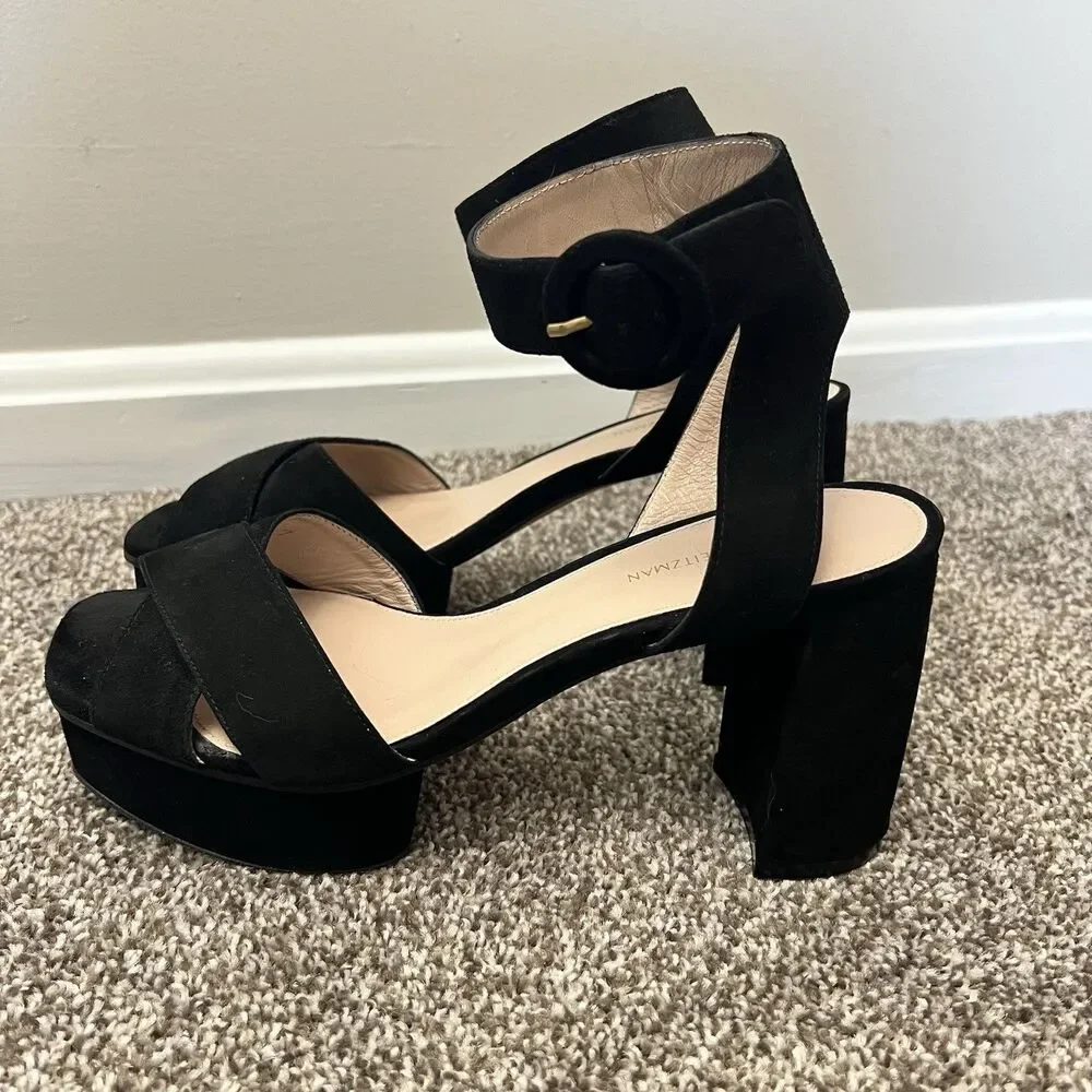 Stuart Weitzman Carmina Platform Block Heel Suede Sandals